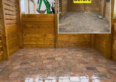 Roman paver patio installation under pergola in Regina